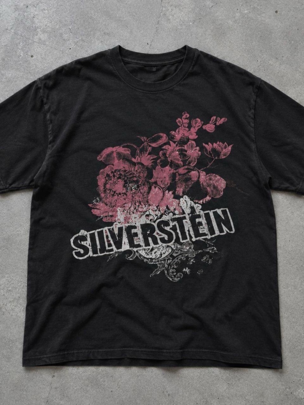 Gildan Black Tee with Pink Floral 'Silverstein' Graphic